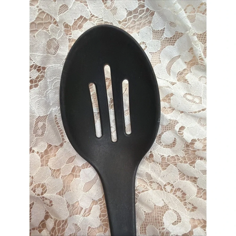 T-fal Plastic Slotted Serving Spoon w/ Rubber‎ Feeling Handle Black and Silver